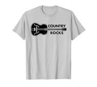 Country Music Rocks Guitarra Acústica Camiseta, Hombre, Plata, L