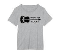 Country Music Rocks Guitarra Acústica Camiseta, Mujer Tallas Grandes, Gris Jaspeado, 5XL Grande
