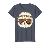 Country Roads - Gráfico de Puesta de Sol Rural Camiseta, Mujer, Azul Jaspeado, L