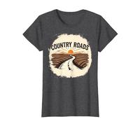 Country Roads - Gráfico de Puesta de Sol Rural Camiseta, Mujer, Jaspeado Oscuro, XS