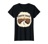 Country Roads - Gráfico de Puesta de Sol Rural Camiseta, Mujer, Negro, M