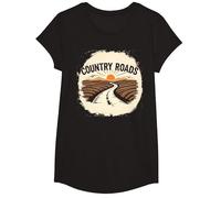 Country Roads - Gráfico de Puesta de Sol Rural Camiseta, Niñas, Negro, L