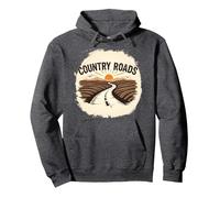 Country Roads - Gráfico de Puesta de Sol Rural Sudadera con Capucha, Unisex para Adultos, Jaspeado Oscuro, L