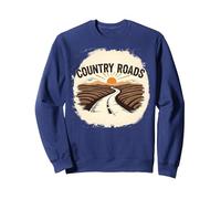 Country Roads - Gráfico de Puesta de Sol Rural Sudadera, Unisex para Adultos, Azul Marino, M