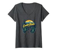 Country Roads Old Row Nostalgia para Hombres Camiseta Cuello V, Mujer, Jaspeado Oscuro, L