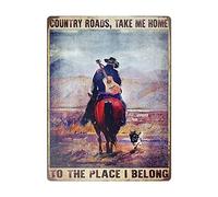 Country Roads Take Me Home to The Place I Belong, 12 x 8 pulgadas, póster vintage divertido para decoración de pared, regalo de arte, imagen retro, letrero de metal