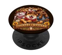 Country & Western Capybara Shiba-Inu con Guitarra Musical PopSockets PopGrip Adhesivo