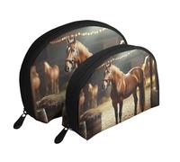 Country Western Cowboys and Horses - Bolsas de maquillaje impresas de 2 piezas portátil con diseño de concha de viaje, White, Talla única