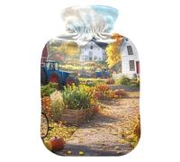 Countryside Autumn Glow - Botella de agua caliente naranja con cubierta suave, calentador de pies con cubierta suave, botellas de calor para calambres menstruales, alivio del dolor, 1 litro