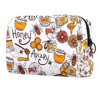 Countryside Honey Bee Apiary - Bolsa de cosméticos para mujer, neceser de viaje, bolsa organizadora de maquillaje grande con cremallera, multicolor, 18.5x7.5x13cm/7.3x3x5.1in, Neceser