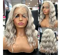 Coupe Courte Bou Ondulée, Cheveux Synthétiques, Gris Clair, 33 X 10 Cm