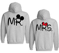 Couple Camp Pareja Sudadera con Capucha King Queen Mr Mrs Hoodie - 1x Suéter Mujer Gris L