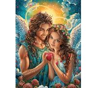 Couple d'anges partageant un cœur Dans le Jardin Puzzle 500 Piezas Cartón Resistente para Parejas Mitos fantásticos Entretenimiento En Casa Relajación Mental Regalo Aniversario 500 PCS
