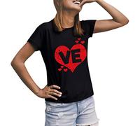 Couple Day Mujeres Corto Casual Redondo Cómodo Camiseta Cuello Simple con Mangas Impresas Día de San Valentín Camisetas Mujer Camisa Transparente Mujer, Negro , XXL