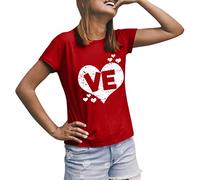 Couple Day Mujeres Corto Casual Redondo Cómodo Camiseta Cuello Simple con Mangas Impresas Día de San Valentín Camisetas Mujer Camisa Transparente Mujer, rojo, XL