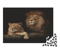 Couple de lionsPuzzles Pour Adultes 38x26cm/1000pcs,Jeux De Défi Animal Sauvage Portrait