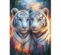 Couple de Tigres Blancs Dans le feu Rompecabezas 300 Piezas Cartón para Niños Mayores 14 Años Mitos Cuento de Hadas Noches De Cita Antiestrés Pack Completo Detalle Único Original 300 PCS