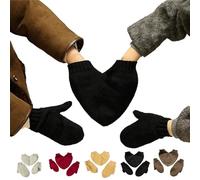 Couple Holding Hands Heart Knit Gloves Set,3 PCS Heart Shape Knit Mittens Set,Winter Warm Full Finger Gloves for Couples (Black)
