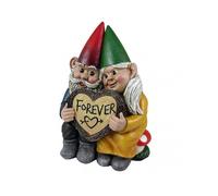 Couple in Love Dwarf Statue with Heart-Shaped Forever Wood Slice Resin Garden Ornaments for Yard
