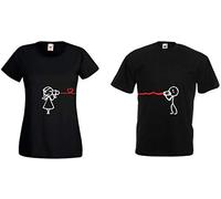 Couple Pareja T-Shirt Set Hearing The Love - 1x Camiseta Hombre Negro L