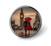 Couple Walking in London Street Big Ben Custom Pin Lapel Pins Round Badge Brooches Clothing Decoration for Women Men