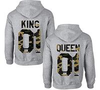Couples Shop Pareja Sudadera con Capucha The King His Queen Hoodie - 1x Suéter Hombre Camouflage-Negro M