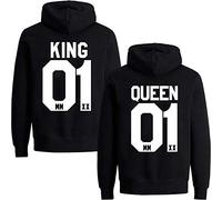 Couples Shop Pareja Sudadera con Capucha The King His Queen Hoodie - 1x Suéter Mujer Negro M