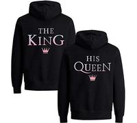 Couples Shop Pareja Sudadera con Capucha The King His Queen Hoodie - 1x Suéter Mujer Vistoso-Negro M