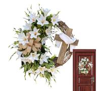Couronne De Pâques | Enseigne De Fête En Avec LYS Blanc,Couronnes De Décoration Pour Fêtes | Pour Les Rassemblements Familiaux Et Les Événements Décoration 75x15,75x3,15 Pouces