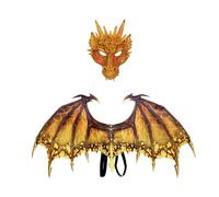 Courtieyeardceastea Disfraz de dragón para decoración de ropa, accesorios de fiesta, máscara de dinosaurio, juego de alas amarillas, 90 x 46 cm
