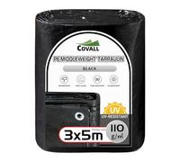 COVALL 3x5m Lona de Resistencia Media 110GSM - Lámina de Suelo Impermeable Resistente a los Rayos UV Cubiertas de Carpas al Aire Libre Techo de Piscina Barcos RV Camión Coche Tarpaulin (Negro)
