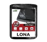 COVALL Lona Impermeable Negro 10x10 m, 115 g/m² Polietileno Alta Densidad, Resistente al Desgaste, Rayos UV y Desgarros, con Ojales, para Camping, Jardín y Vehículos