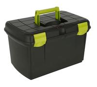 Covalliero Caja de Aseo Arrezzo, Color Negro/Pistacho, 40x25x24,5 cm, de plástico, con pestañas, Inserto extraíble y Tapa con Solapas de Cierre