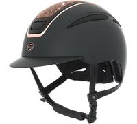 Covalliero Casco de equitación Elite, para mujer, ventilación óptima, correa de piel sintética, forro interior extraíble, carcasa dura ABS, oro rosa, M/56-58 cm
