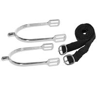 Covalliero Espuelas con correas, espuelas para montar, ayuda para montar, en pares, para hombres, acero inoxidable, diámetro interior 15 mm, para jinete, forma de lágrima