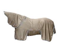 Covalliero - Manta antimoscas FS26 con cuello - Manta para caballos con correas cruzadas extraíbles y cola. Manta transpirable para pastos, transporte y establo. Manta en color marrón - Talla 125 cm