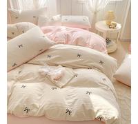 Covebett Ropa de cama de 140 x 200 cm, para niña, color blanco y rosa con lazos negros, funda nórdica de 2 piezas Aesthetic Kawaii de microfibra reforzada, funda nórdica individual con cremallera y