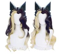 Coven Ahri Cosplay Wig Black Blond Gradient Mixed 80cm Long Curly Wavy Heat resistant Hair Side Part Halloween Party Wig