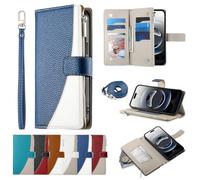 Cover de Cuero Tipo Billetera para OPPO A3X 4G India con Correa para la muñeca, Soporte y Tarjetero, Funda de Bolsillo con Cremallera para OPPO A3X 4G India-Azul-02