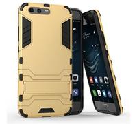 Cover Huawei P10, CHcase Huawei P10 Lite Doppio Strato ibrido Cellulari custodie Assorbimento Scossa Protezione Silicone Custodie con Supporto per Huawei P10 -Gold Armatura