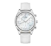 COVER Reloj de mujer con correa de cuero o acero inoxidable con cristal de zafiro CO207 Valentina Chrono 5 ATM, Plateado Nácar / Correa de Cuero Blanco