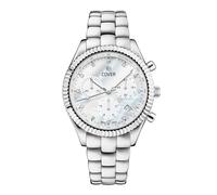 COVER Reloj de mujer con correa de cuero o acero inoxidable con cristal de zafiro CO207 Valentina Chrono 5 ATM, Silver/Nácar/Metal Band