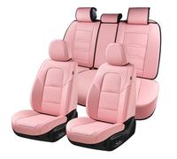 Coverado Car Seat Covers Full Set, 5 Piece Car Seat Protector with Removable Headrest, Nappa Leather Breathable Front Rear Seat Cushion Side All Wrapped Universal Fit Truck Automotive Most Cars Pink