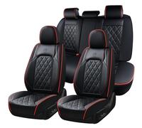 Coverado Car Seat Covers Full Set, Luxury Faux Leather Waterproof Seat Covers, Black Car Seat Covers, Universal Car Seat Protector Leather Car Seat Cushion, Carseat Cover Fit Most Cars, Black&Red
