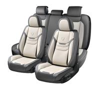 Coverado Funda Asiento Coche Cuero para 5 Plazas, Respirable Protector Asiento con Soporte Lumbar, Impermeable Fundas Coche Asientos Completo Universales para Sedán SUV Camioneta, Gris Blanco