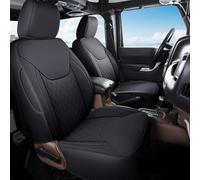 Coverado Fundas de Asiento para Jeep Wrangler JK, Fundas de Asiento Delantero de Cuero para camioneta, Ajuste Personalizado para Jeep Wrangler 2007-2017 de 2 Puertas/4 Puertas (Negro)