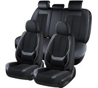 Coverado Fundas para Asientos Delanteros y Traseros, 5 Piezas, Juego Completo de Protectores de Asiento de Coche de Cuero y Tela Transpirable, Color Negro