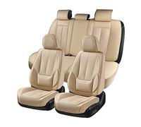 Coverado Fundas para Asientos Delanteros y Traseros 5 plazas, Juego Completo de Protectores de Asiento de Impermeables Cuero, Ajuste universal para la mayoría de las limusinas SUV Pick-up Truck, Beige