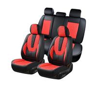 Coverado Juego Completo de Fundas de Asiento de automóvil, Fundas de Asiento de Cuero, Impermeables, Protector Universal para la mayoría de Coches, SUV, Camiones con Soporte Lumbar (línea roja)