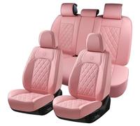 Coverado Juego completo de fundas de asiento de automóvil, fundas de asiento de cuero rosa para automóviles, funda universal impermeable para asiento de coche, protector de asiento delantero y trasero